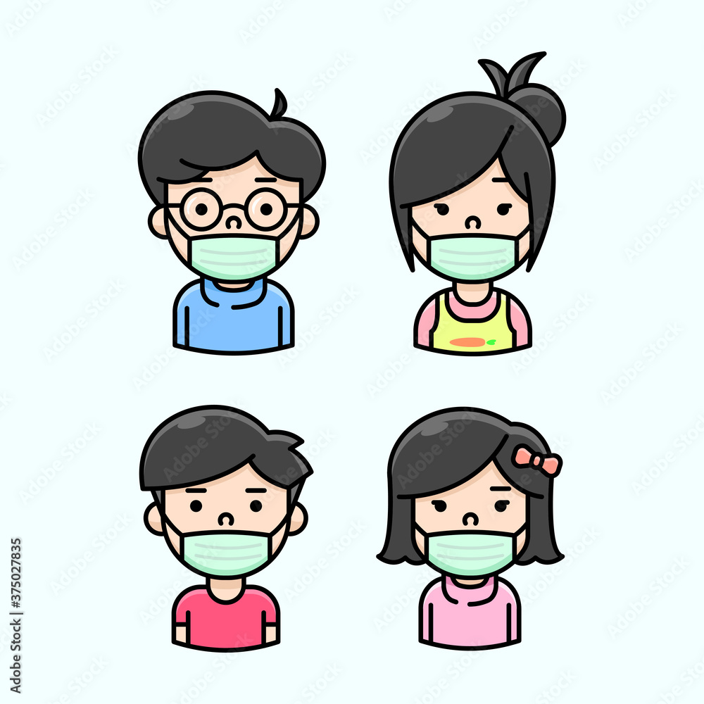 AN ASIAN FAMILY WEARING GREEN MASKER IN NEW NORMAL ILLUSTRATION AN ASIAN FAMILY WEARING GREEN MASKER IN NEW NORMAL ILLUSTRATION