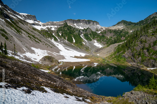 Heather Meadows area with alpine lake in Mt. Baker National Recreation Area of Washington State