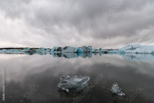 Glacier melting into Jökulsárlón, Iceland's famed glacial lake