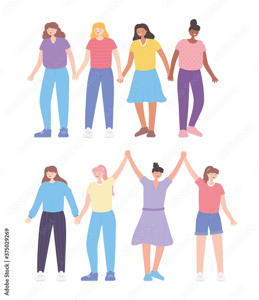 Obraz premium people together, group young women female cartoon characters