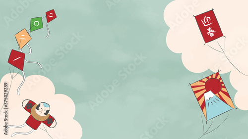 凧が上るお正月の空の背景イラスト