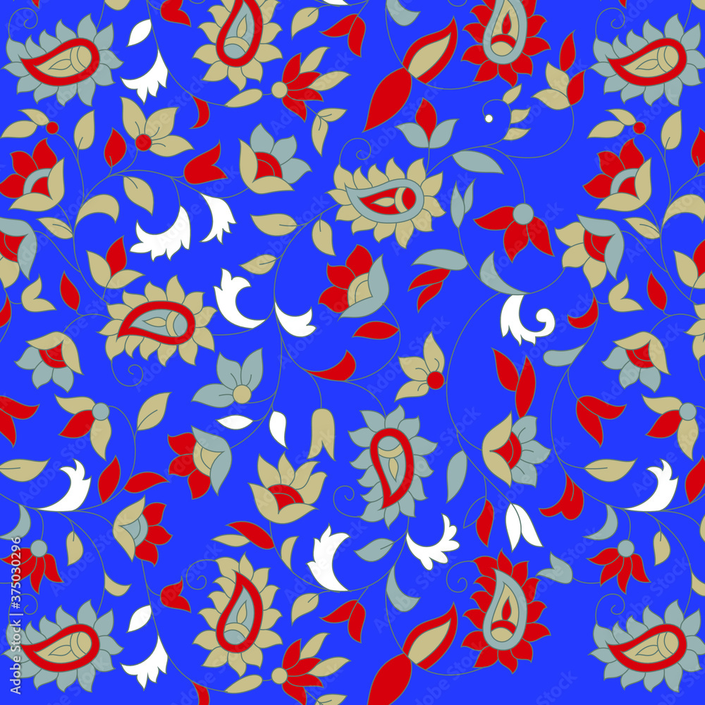 traditional Indian paisley pattern on blue background traditional Indian paisley pattern on blue background