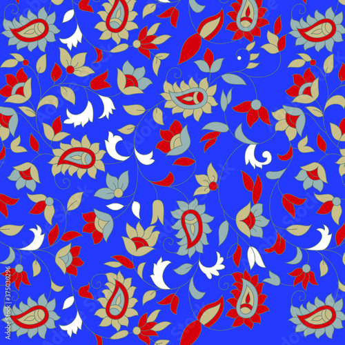 traditional Indian paisley pattern on blue background