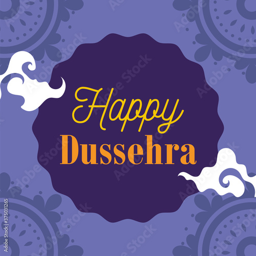 happy dussehra festival of india, traditional religious ritual, mandala purple background
