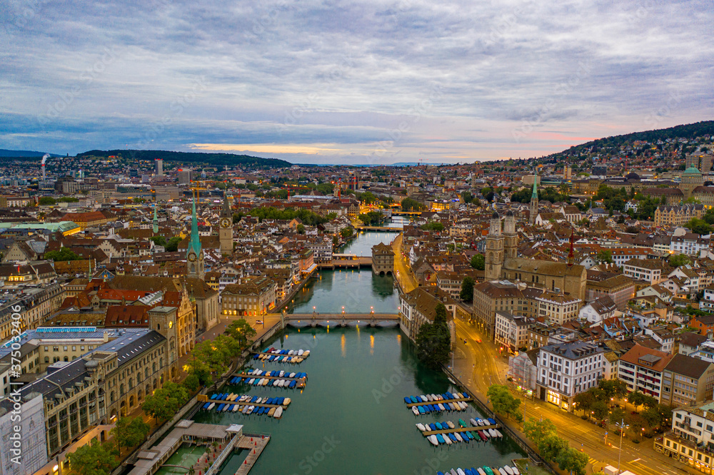 Aerial view of the old town of Zurich