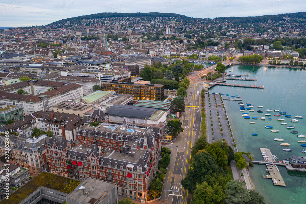Aerial view of Zurich with marina