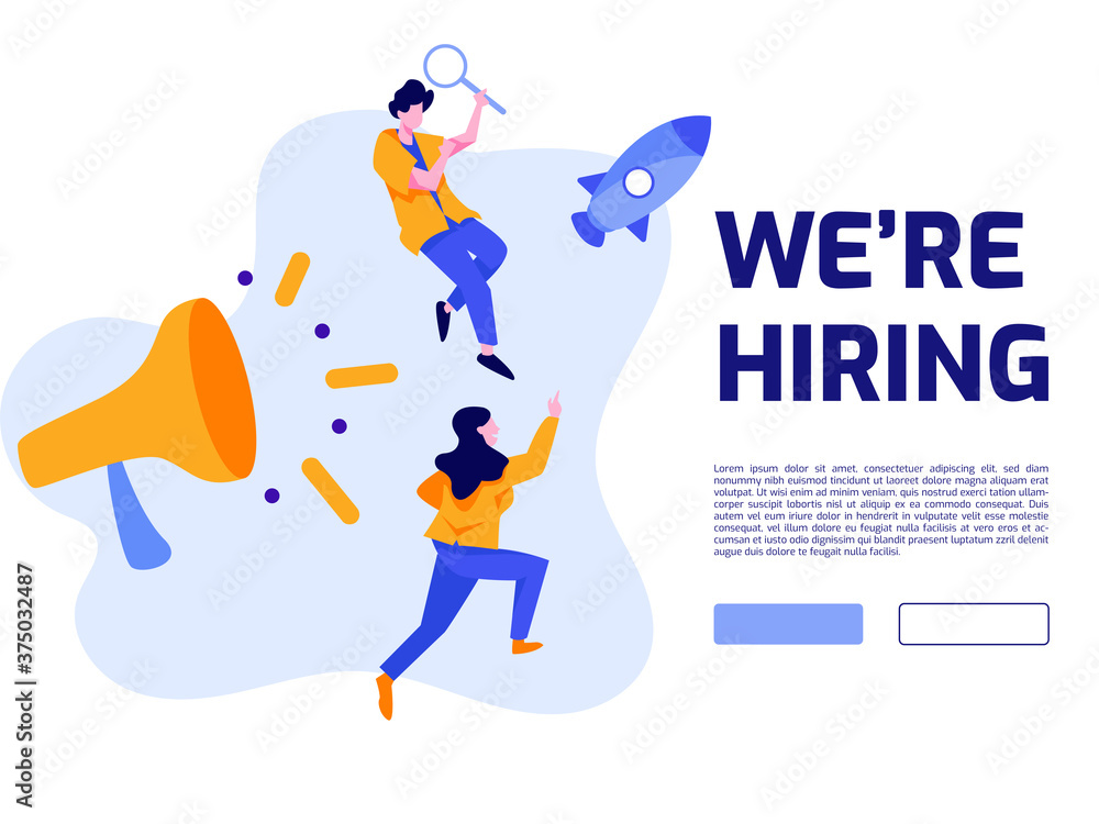 Hiring and Online Job Recruitment Concept. Suitable for web page banner, infographics, hero images, presentation.  Flat vector illustration isolated on white background.