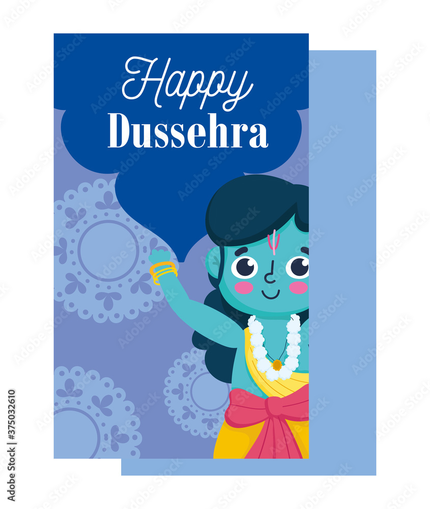 Obraz premium happy dussehra festival of india, religious lord rama cartoon, mandalas decoration background card