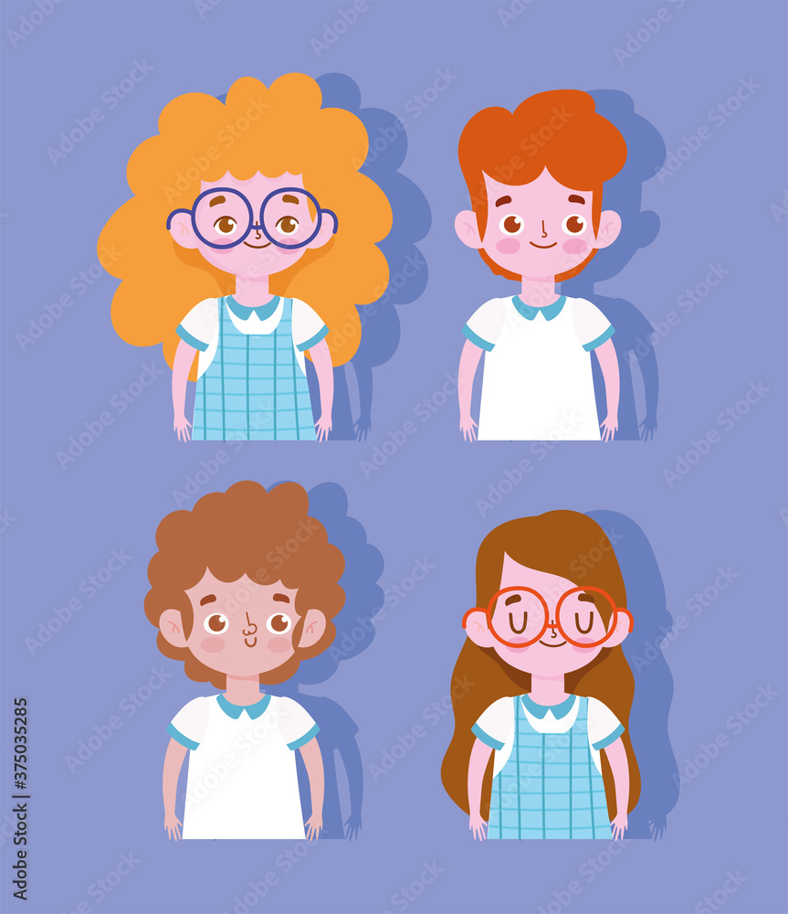 happy teachers day, students boys and girls with uniform cartoon happy teachers day, students boys and girls with uniform cartoon