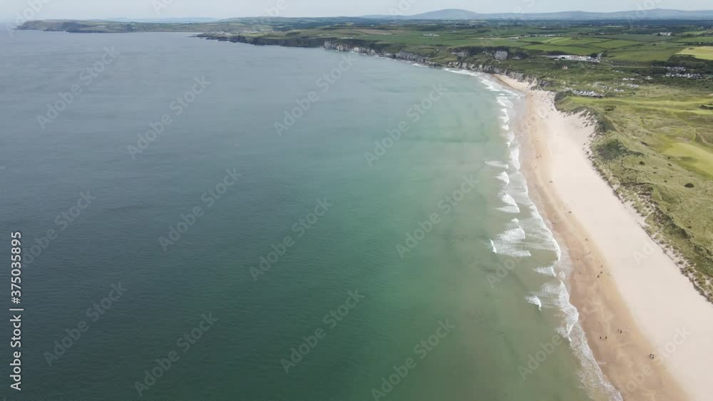 Satisfying white rock beach Portrush Ireland aerial Satisfying white rock beach Portrush Ireland aerial