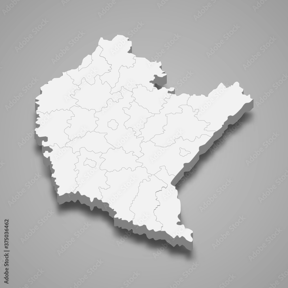 3d map of Subcarpathia voivodeship is a province of Poland,