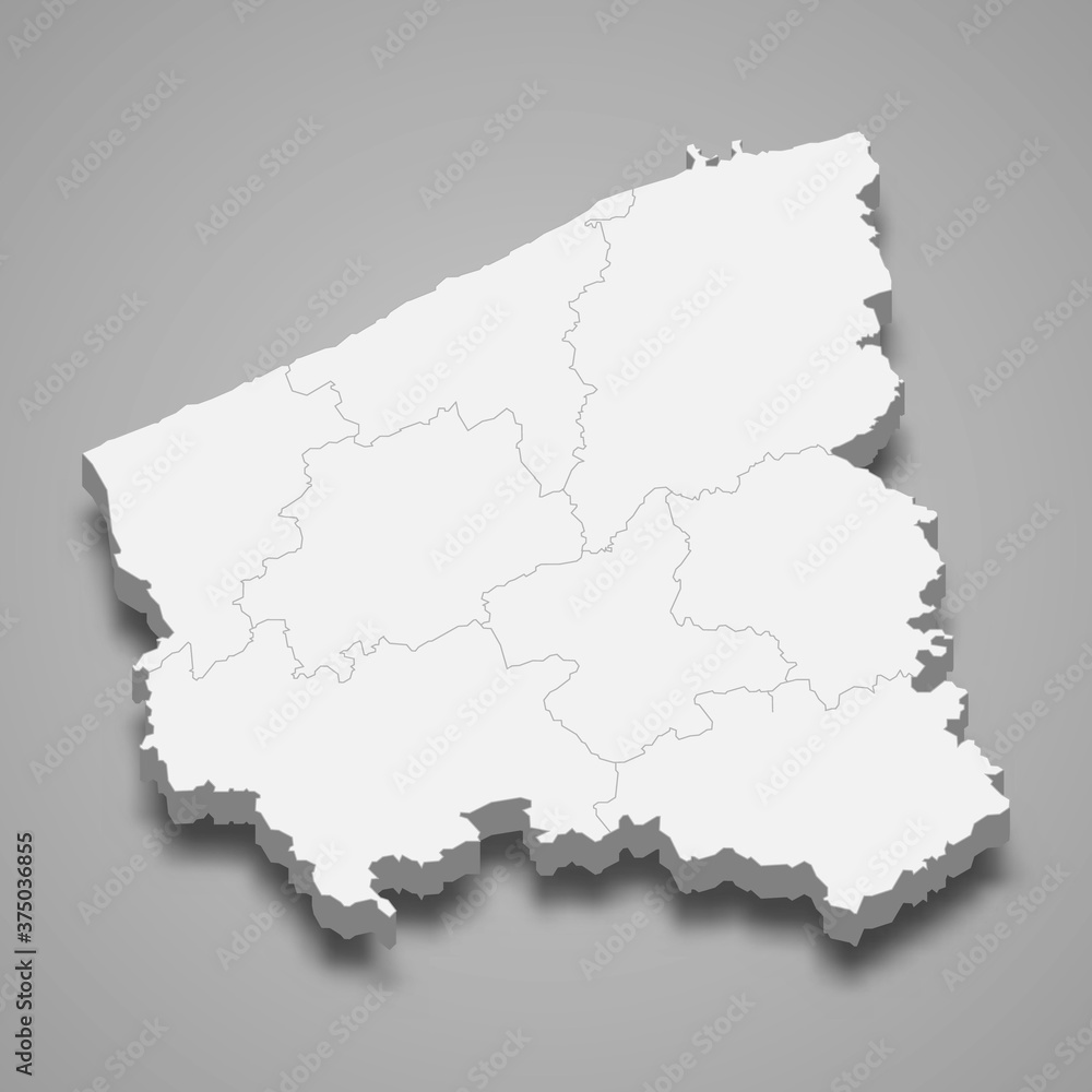 3d map of West Flanders is a province of Belgium, vector illustration