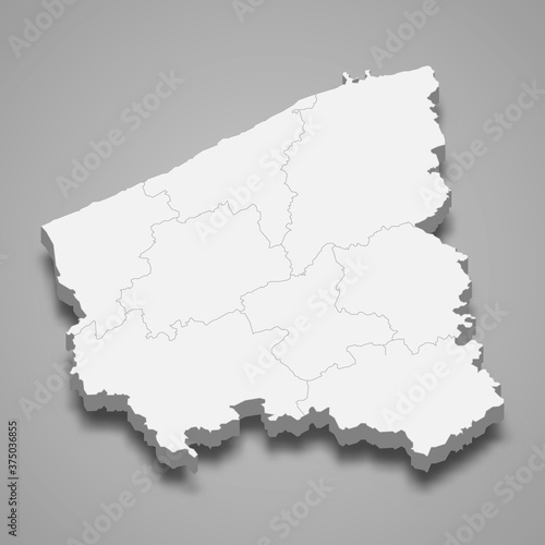 3d map of West Flanders is a province of Belgium, vector illustration