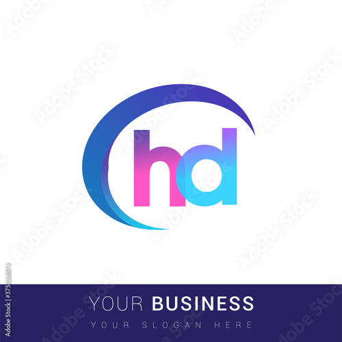 initial letter HD logotype company name, colorful and swoosh design. vector logo for business and company identity.