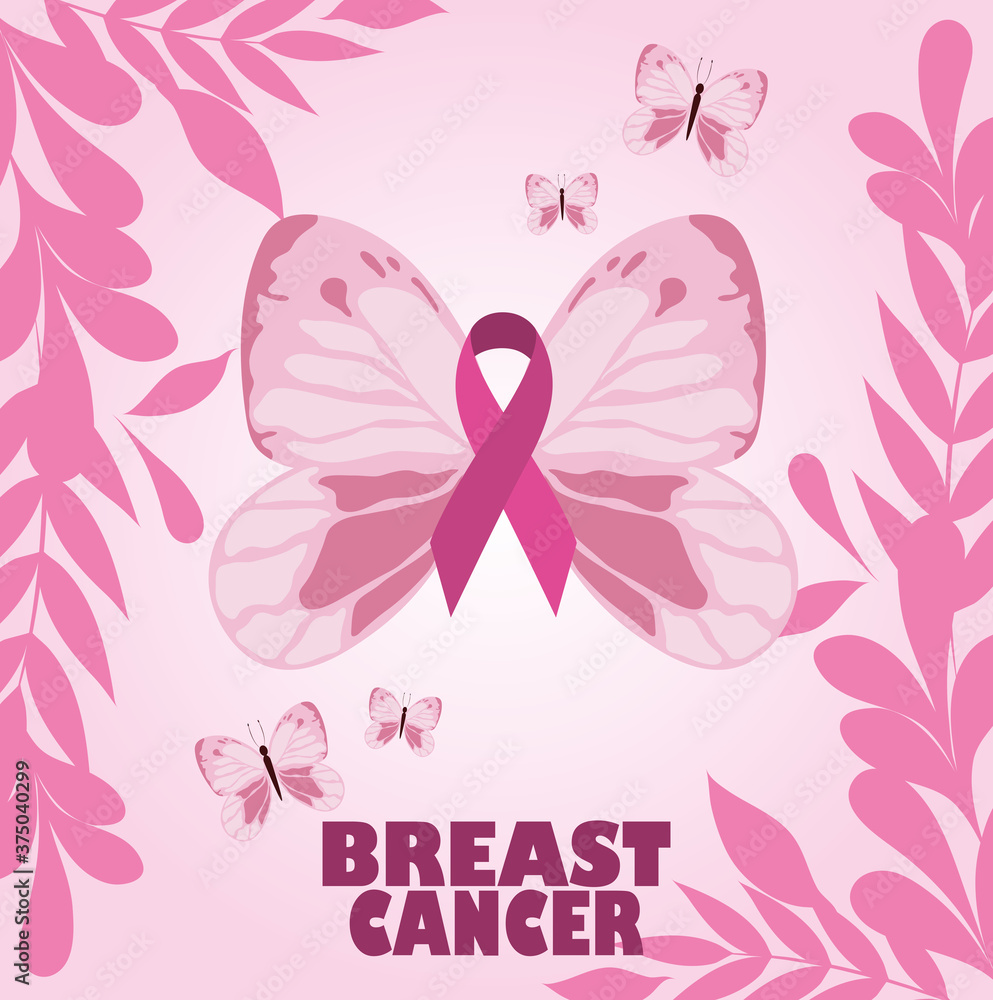 breast cancer awareness month butterflies leaves ribbon pink vector breast cancer awareness month butterflies leaves ribbon pink vector