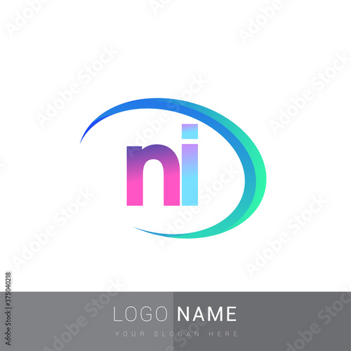 initial letter NI logotype company name, colorful and swoosh design. vector logo for business and company identity.