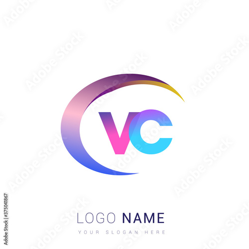 initial letter VC logotype company name, colorful and swoosh design. vector logo for business and company identity.