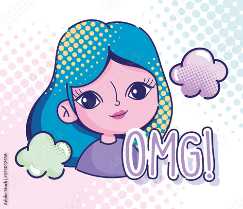 pop art cartoon cute girl clouds omg expression comic