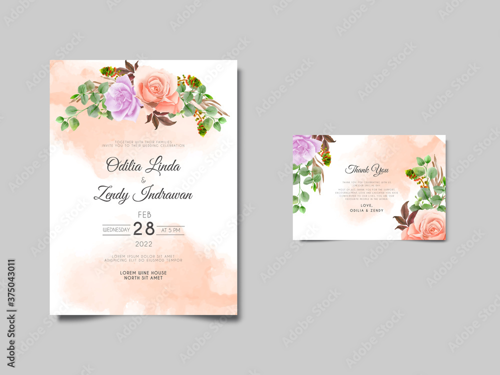 beautiful and elegant floral watercolor wedding invitation template
