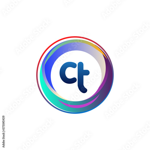 Letter CT logo with colorful circle, letter combination logo design with ring, circle object for creative industry, web, business and company.