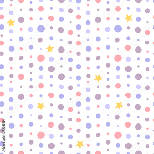Abstract seamless patterns with spots, dots and stars. Background for decoration, wrapping paper, wallpaper, postcards and greetings. Minimalistic style pastel colors