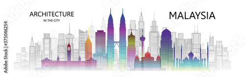 Modern architecture cityscape skyscraper Malaysia of asia colorful art.