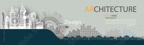 Brochure template banner design building modern architecture construction.