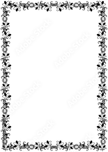 花のパターンのフレーム02（オリエンタル/モノクロ）