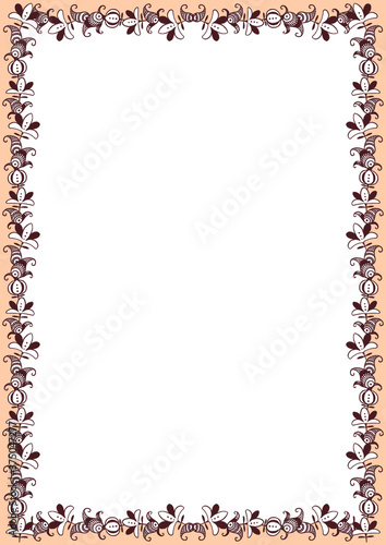花のパターンのフレーム02（オリエンタル/ブラウン）