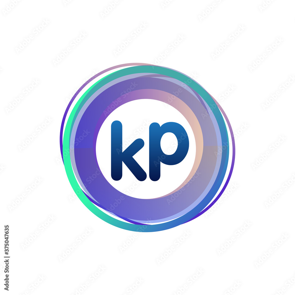 Letter KP logo with colorful circle, letter combination logo design with ring, circle object for creative industry, web, business and company. - obrazy, fototapety, plakaty 