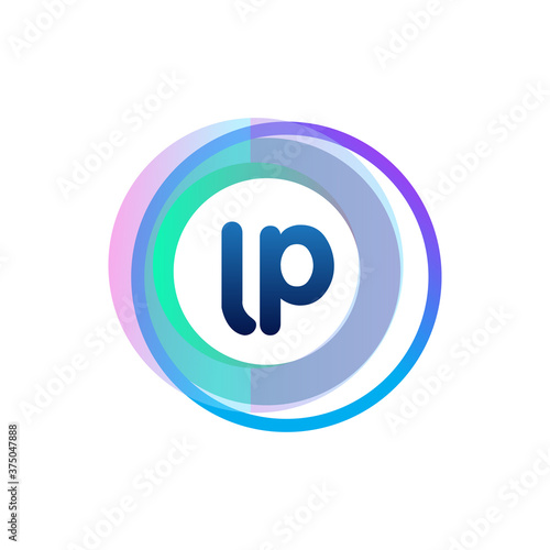 Letter LP logo with colorful circle, letter combination logo design with ring, circle object for creative industry, web, business and company.