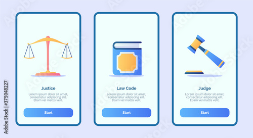 Justice law code judge for mobile apps template banner page UI with. three variations modern flat color style