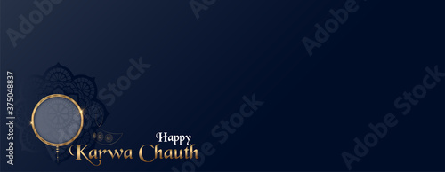 vector illustration of Happy Karwa Chauth festival card with gold style Background.