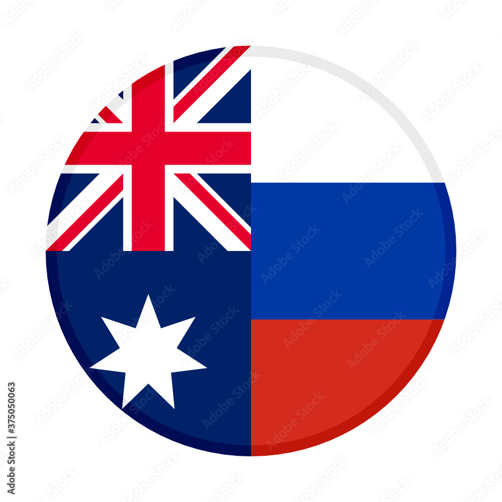 Obraz premium round icon with australia and russia flags, isolated on white background 