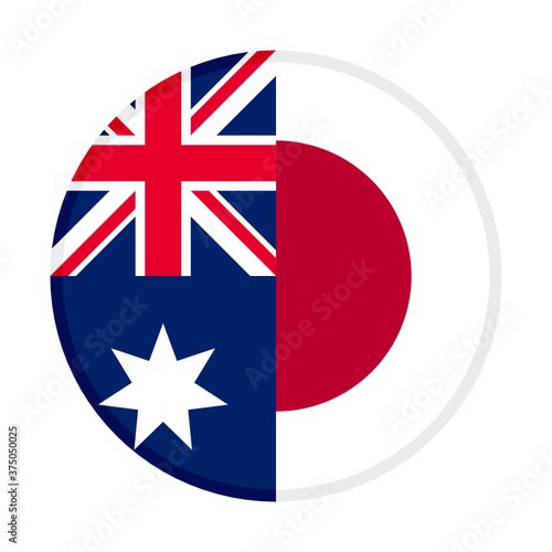 round icon with australia and japan flags, isolated on white background
