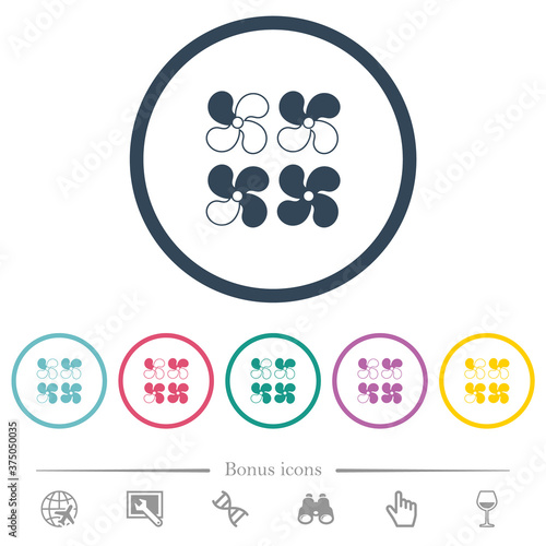 Car fan levels flat color icons in round outlines photo