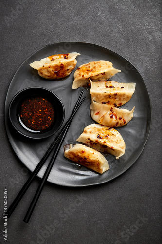 Gyoza Potsticker Dumplings with Chopsticks