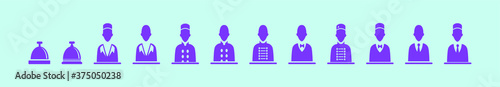 set of concierge service. hotel icon design template with various models isolated on blue