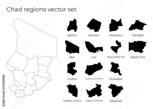 Chad map with shapes of regions. Blank vector map of the country with regions. Borders of the country for your infographic. Vector illustration.