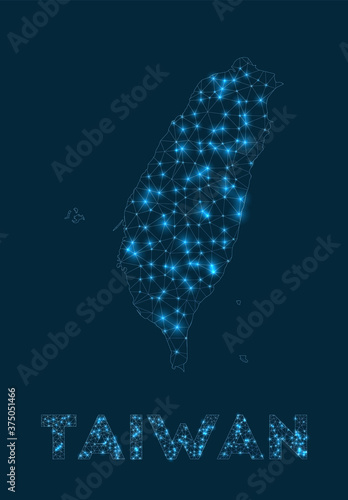 Taiwan network map. Abstract geometric map of the country. Internet connections and telecommunication design. Elegant vector illustration.