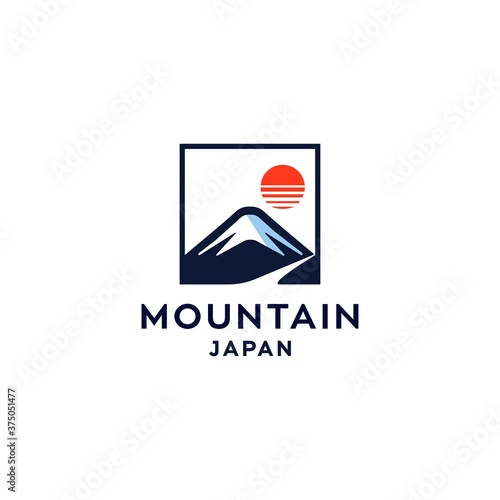 fuji mountain logo illustration with sun icin design in trendy badge style