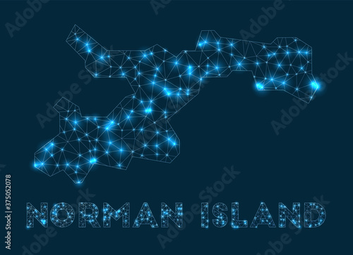 Norman Island network map. Abstract geometric map of the island. Internet connections and telecommunication design. Vibrant vector illustration.