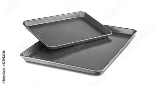 two gray food tray isolated on white 