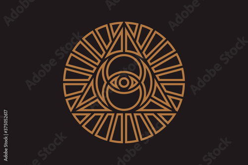 All-seeing eye of god in sacred geometry triangle, masonic sign and illuminati symbol