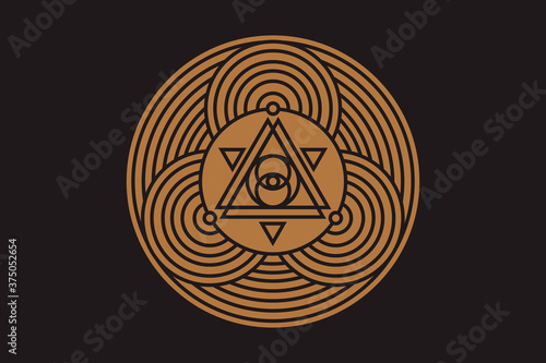 All-seeing eye of god in sacred geometry triangle, masonic sign and illuminati symbol