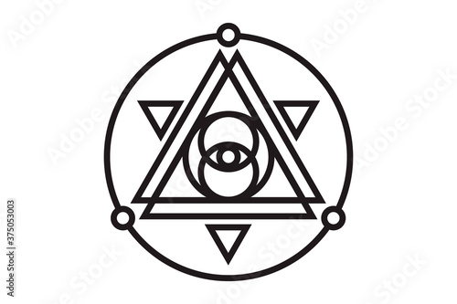 All-seeing eye of god in sacred geometry triangle, masonic sign and illuminati symbol