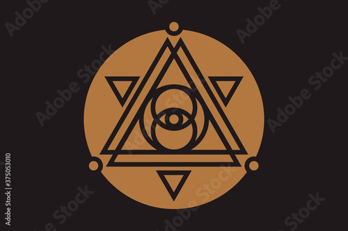 All-seeing eye of god in sacred geometry triangle, masonic sign and illuminati symbol