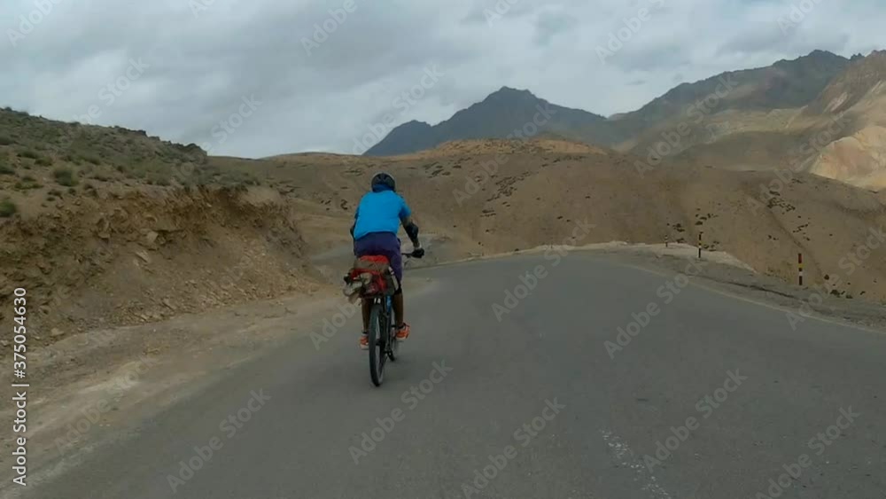 Marathon cycling pov at Leh Ladakh ghats India Marathon cycling pov at Leh Ladakh ghats India
