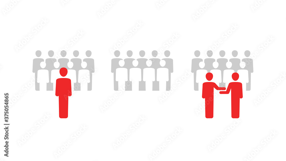 Group of people - set of vector icons with people team silhouettes, group with leader and with two persons shaking hands - isolated illustration Group of people - set of vector icons with people team silhouettes, group with leader and with two persons shaking hands - isolated illustration