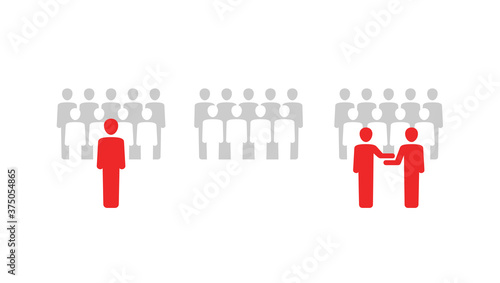 Group of people  - set of vector icons with people team silhouettes, group with leader and with two persons shaking hands - isolated illustration
